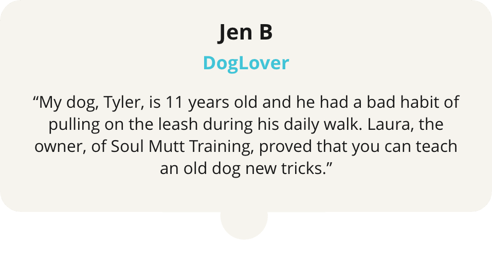 A dog trainer 's profile on the side of his dog.
